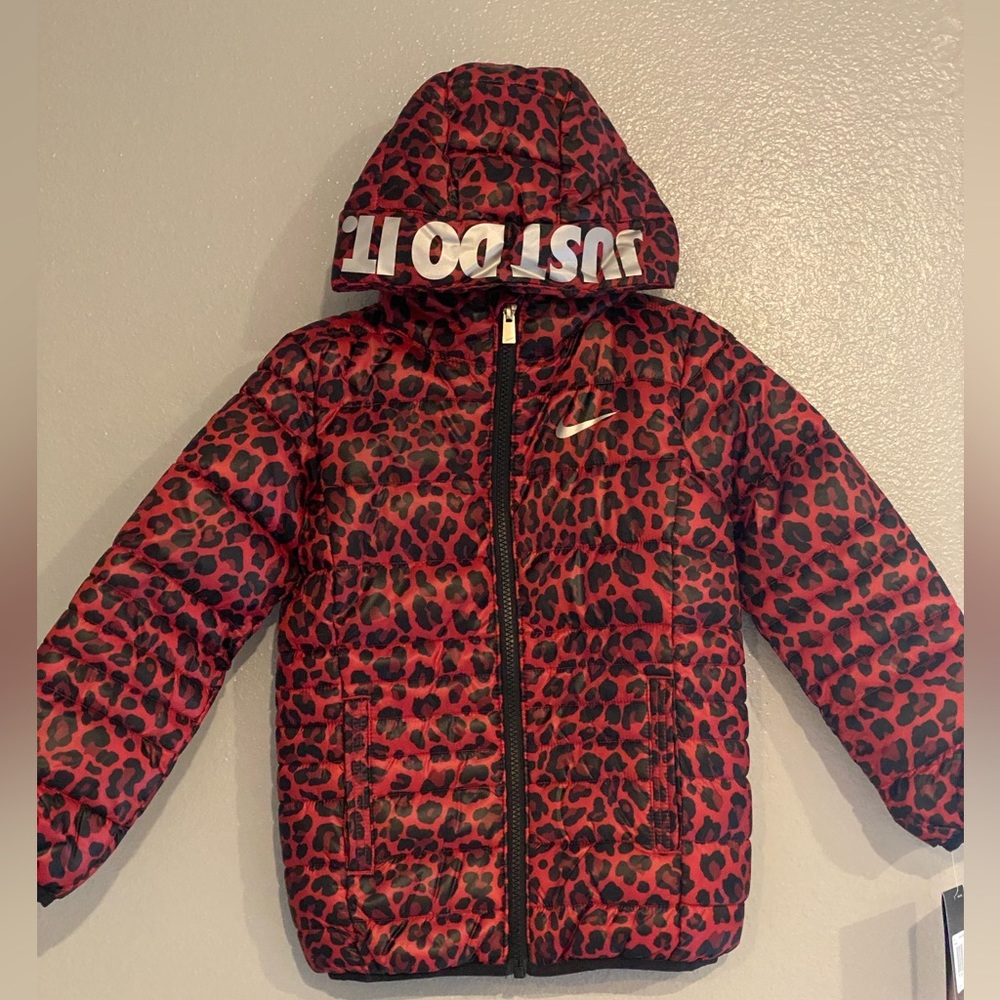 Nike puffy jacket animal red print for girls